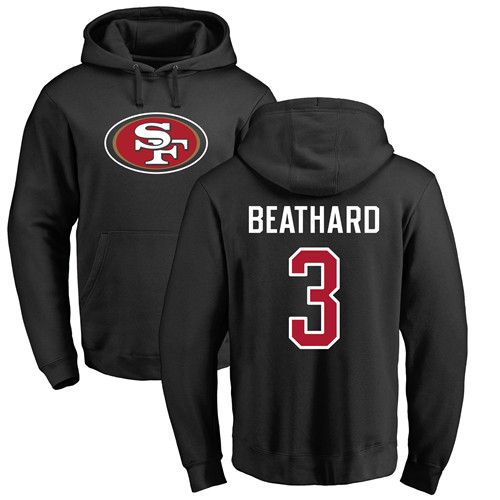 Men San Francisco 49ers Black C. J. Beathard Name and Number Logo 3 Pullover NFL Hoodie Sweatshirts